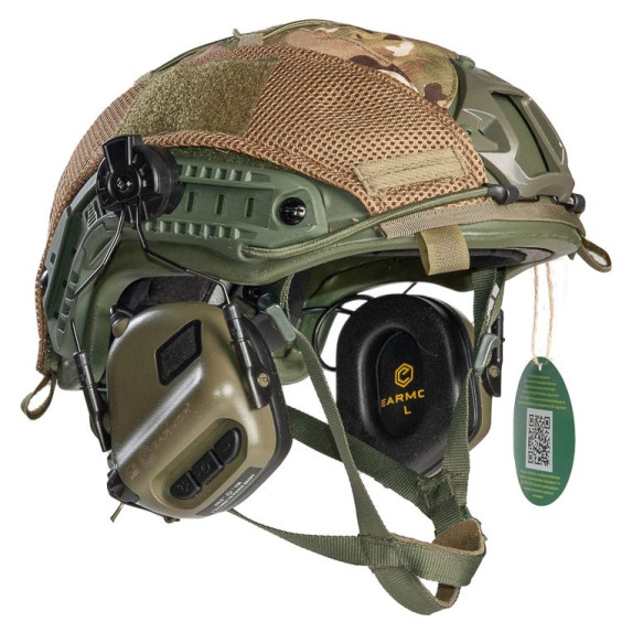 Шлем FAST в кавере с наушниками Earmor M32H (олива)