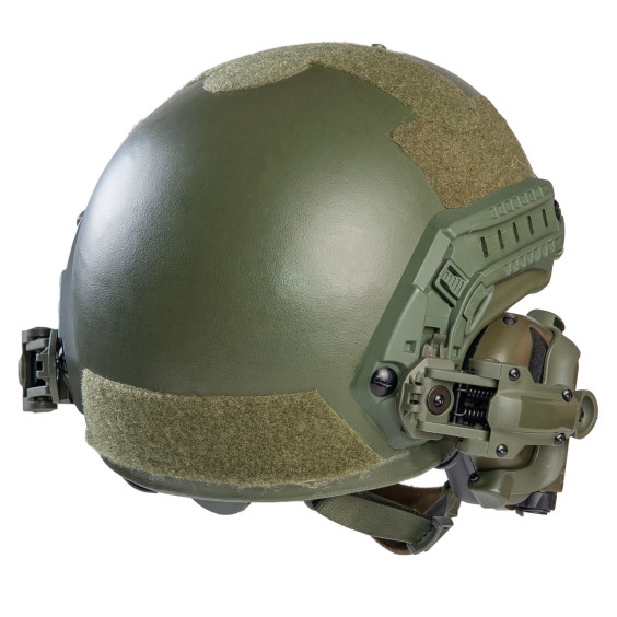 Шлем FAST. Наушниками Earmor M32H с "Чебурашками". Олива