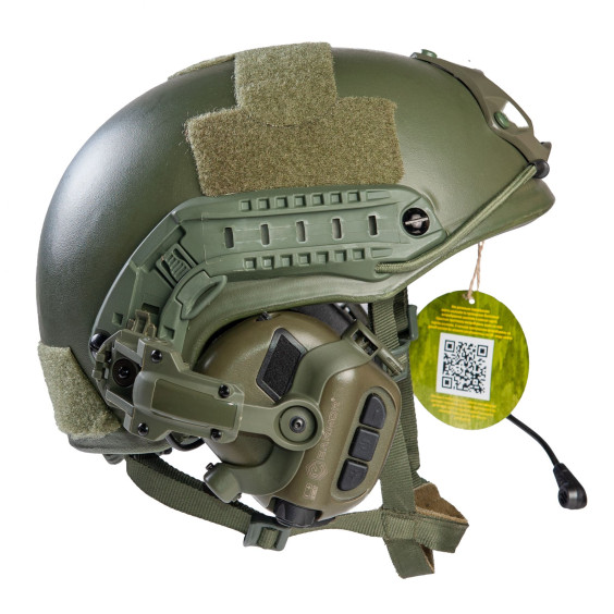 Шлем FAST. Наушниками Earmor M32H с "Чебурашками". Олива