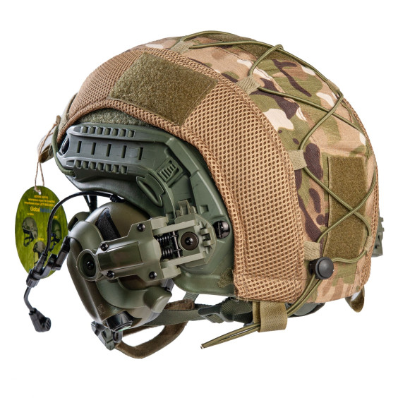 Шлем FAST в кавере. Наушниками Earmor M32H с "Чебурашками".  Олива