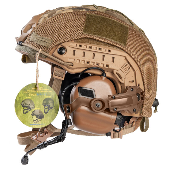 Шлем FAST в кавере. Наушники Earmor M32H с "Чебурашками". Койот