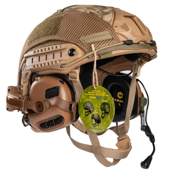 Шлем FAST в кавере. Наушники Earmor M32H с "Чебурашками". Койот
