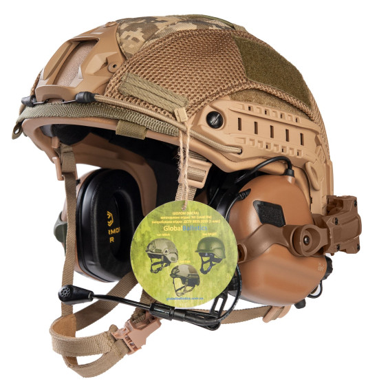 Шлем FAST в кавере. Наушники Earmor M32H с "Чебурашками". Койот