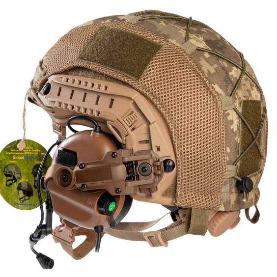 Шлем FAST в кавере. Наушники Earmor M32H с "Чебурашками". Койот