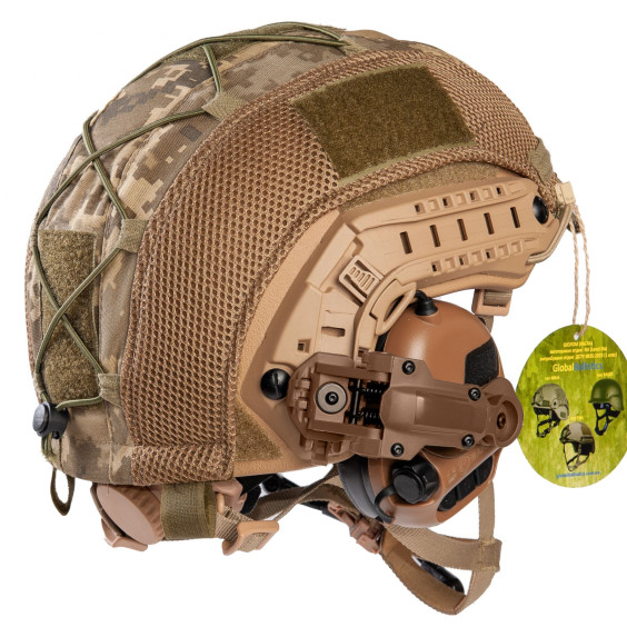 Шлем FAST в кавере. Наушники Earmor M32H с "Чебурашками". Койот