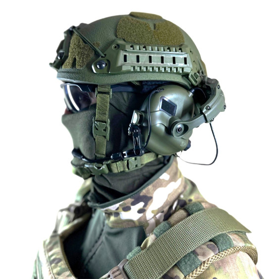 Комплект тактический шлем Sestan-Busch Helmet BK-ACH-HC,. Наушники Earmor с "Чебурашками". Олива. (M/L)