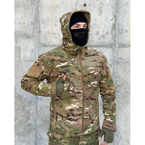 Тактична флісова кофта з капюшоном. Мультикам.