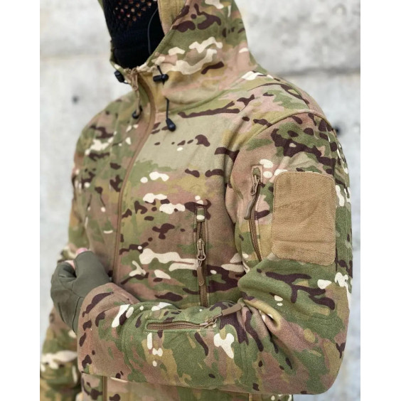 Тактична флісова кофта з капюшоном. Мультикам.