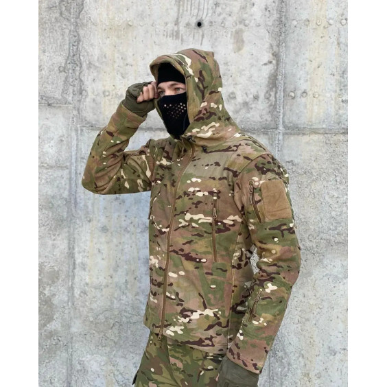Тактична флісова кофта з капюшоном. Мультикам.