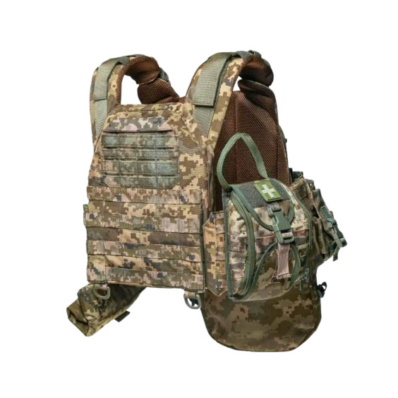 Базовий набір індивідуального захисту: шолом FAST + плитоноска з набором підсумків + комплект плит 6 кл. ДСТУ. Мультикам.