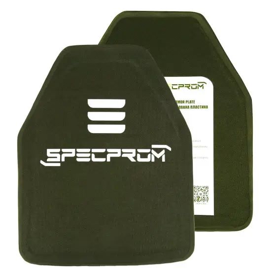 Пара Керамических бронеплит 6 класса. SPECPROM Вес 2,8 кг. Размер 25 на 30 см. Олива. Комплект – 2 ш