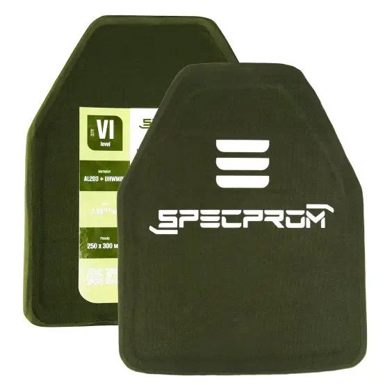 Пара Керамических бронеплит 6 класса. SPECPROM Вес 2,8 кг. Размер 25 на 30 см. Олива. Комплект – 2 ш